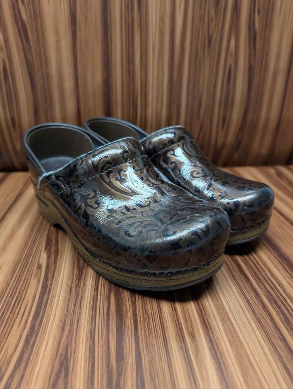Dansko Professional Clogs Women’s 6.5 Brown Paisley Leather Comfort Slip‑On Shoe